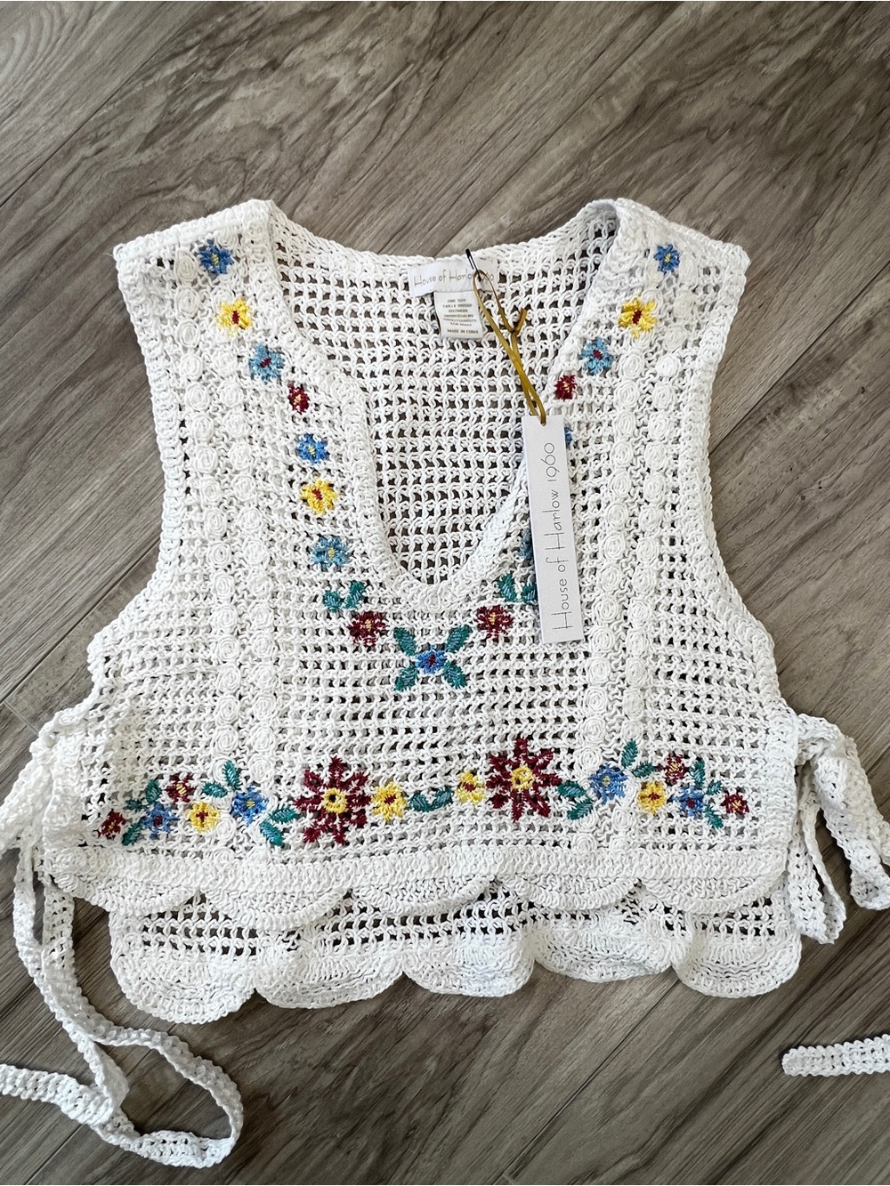 House of Harlow 1960 Cotton Embroidered Crochet Swim Cover-Up Top One Size NWT